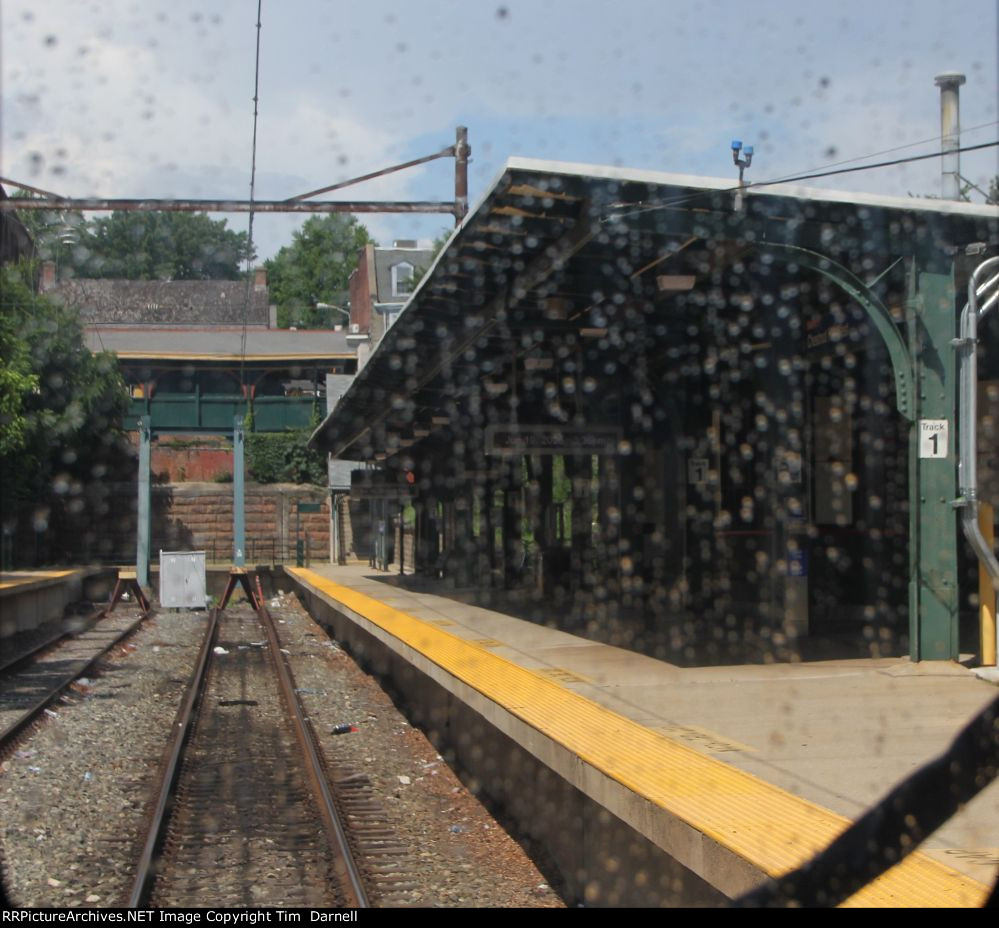 Arriving Chestnut Hill West in a light rain